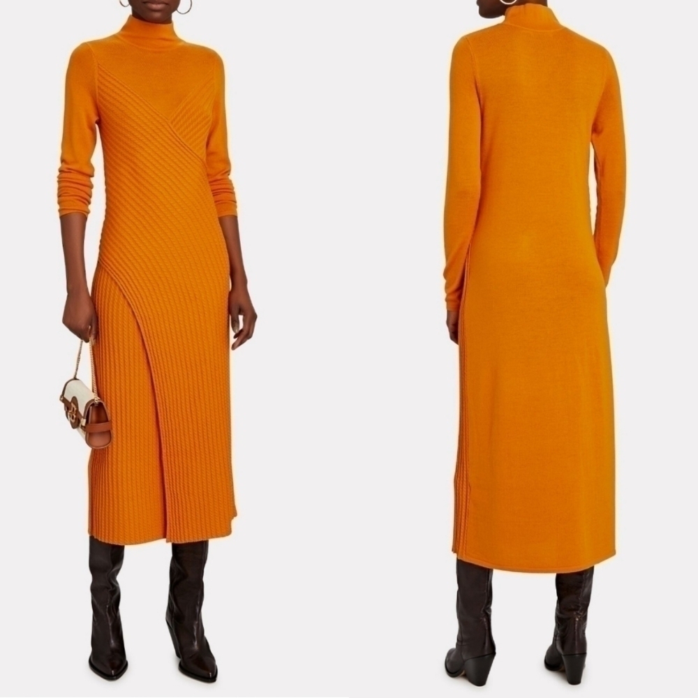 New AMUR Leticia Cable Rib Knit Orange Midi Dress NWT Small